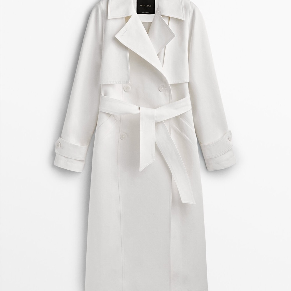Massimo Dutti Double Fabric White Cream Trench Coat